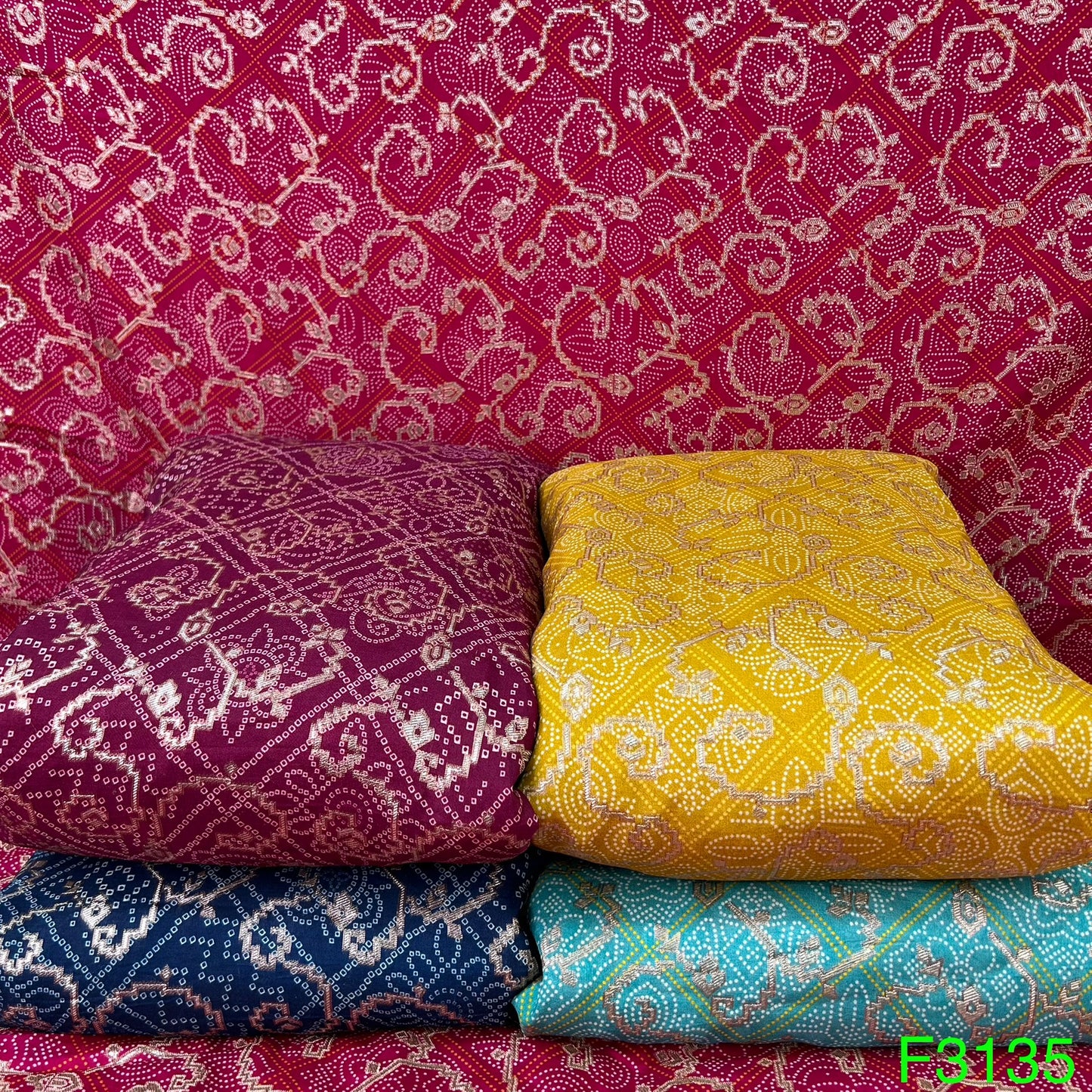 Bandhej Work Dola Silk Fabric-F3135