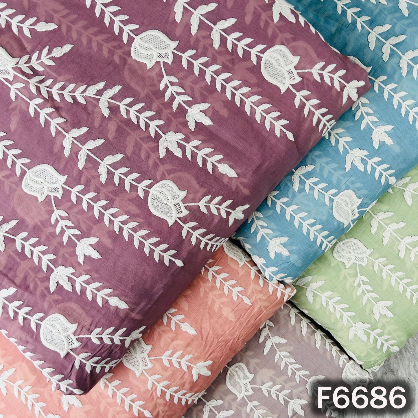Thread Embroidered Lace Work Muslin Silk Fabric - F6686