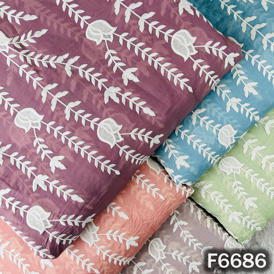 Thread Embroidered Lace Work Muslin Silk Fabric - F6686