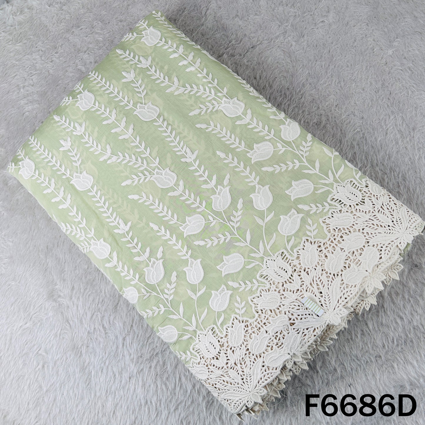 Thread Embroidered Lace Work Muslin Silk Fabric - F6686