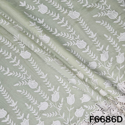 Thread Embroidered Lace Work Muslin Silk Fabric - F6686