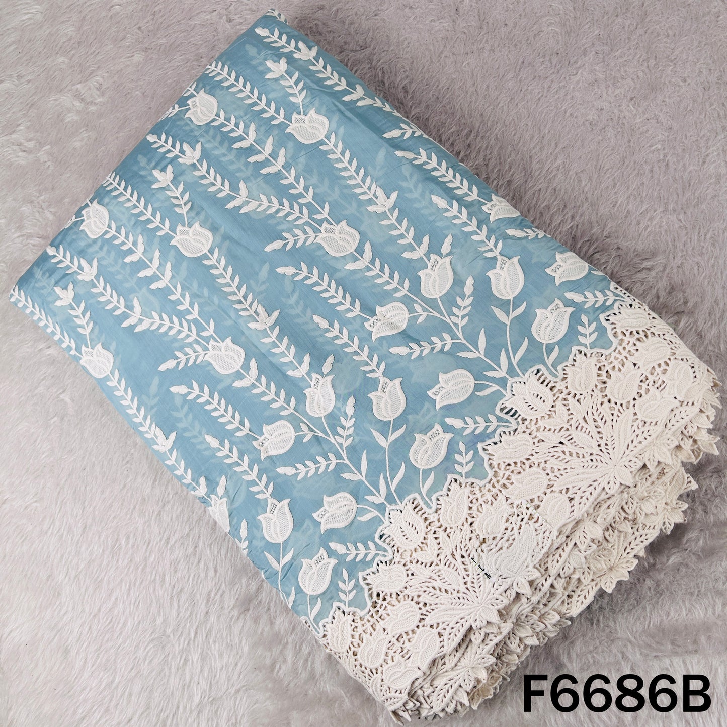 Thread Embroidered Lace Work Muslin Silk Fabric - F6686