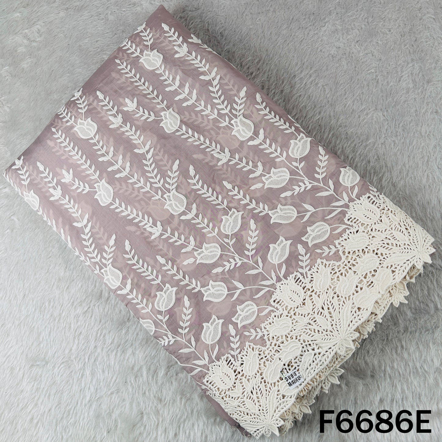 Thread Embroidered Lace Work Muslin Silk Fabric - F6686