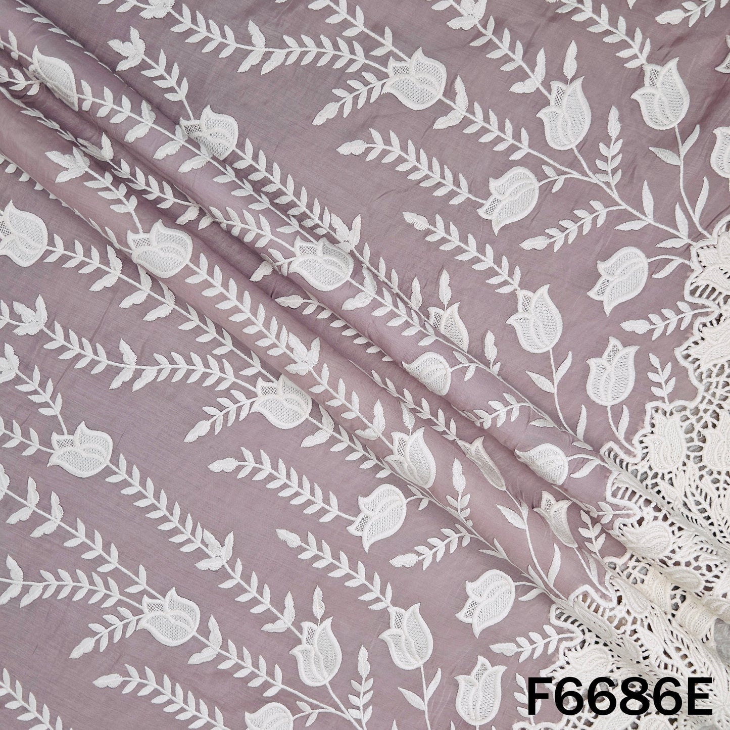 Thread Embroidered Lace Work Muslin Silk Fabric - F6686