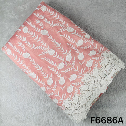 Thread Embroidered Lace Work Muslin Silk Fabric - F6686