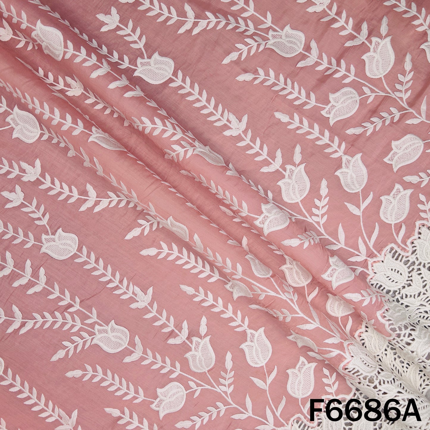 Thread Embroidered Lace Work Muslin Silk Fabric - F6686