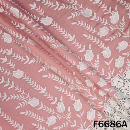 Thread Embroidered Lace Work Muslin Silk Fabric - F6686