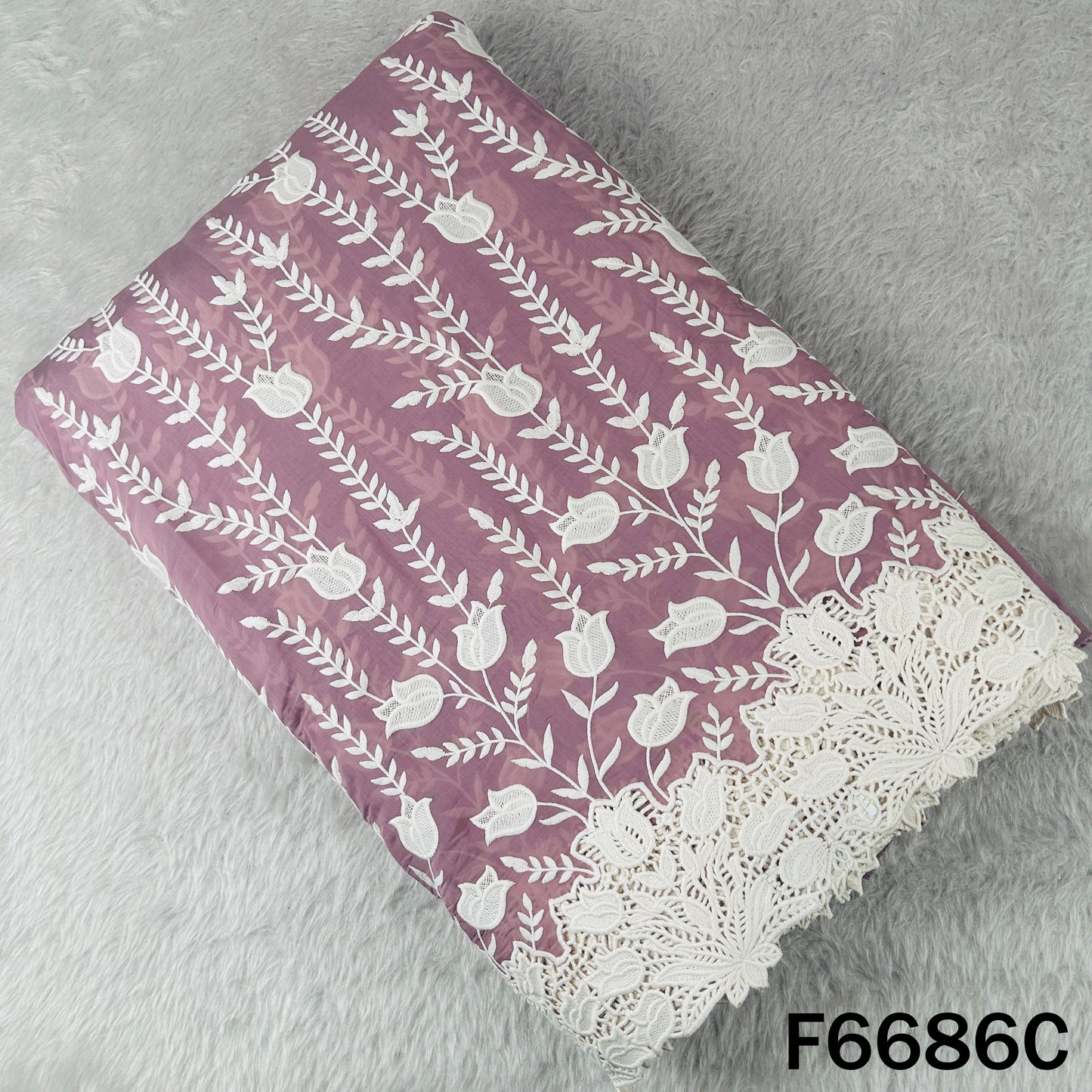Thread Embroidered Lace Work Muslin Silk Fabric - F6686