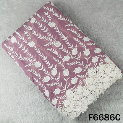 Thread Embroidered Lace Work Muslin Silk Fabric - F6686