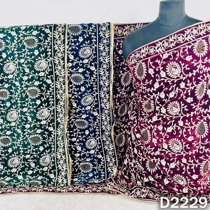 Thread Embroidered Stone Work Velvet Dupatta - D2229