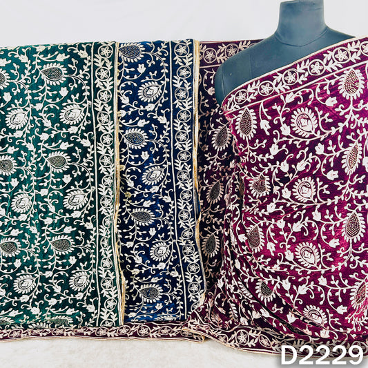 Thread Embroidered Stone Work Velvet Dupatta - D2229