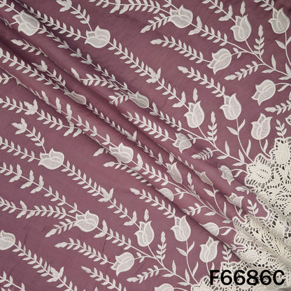 Thread Embroidered Lace Work Muslin Silk Fabric - F6686