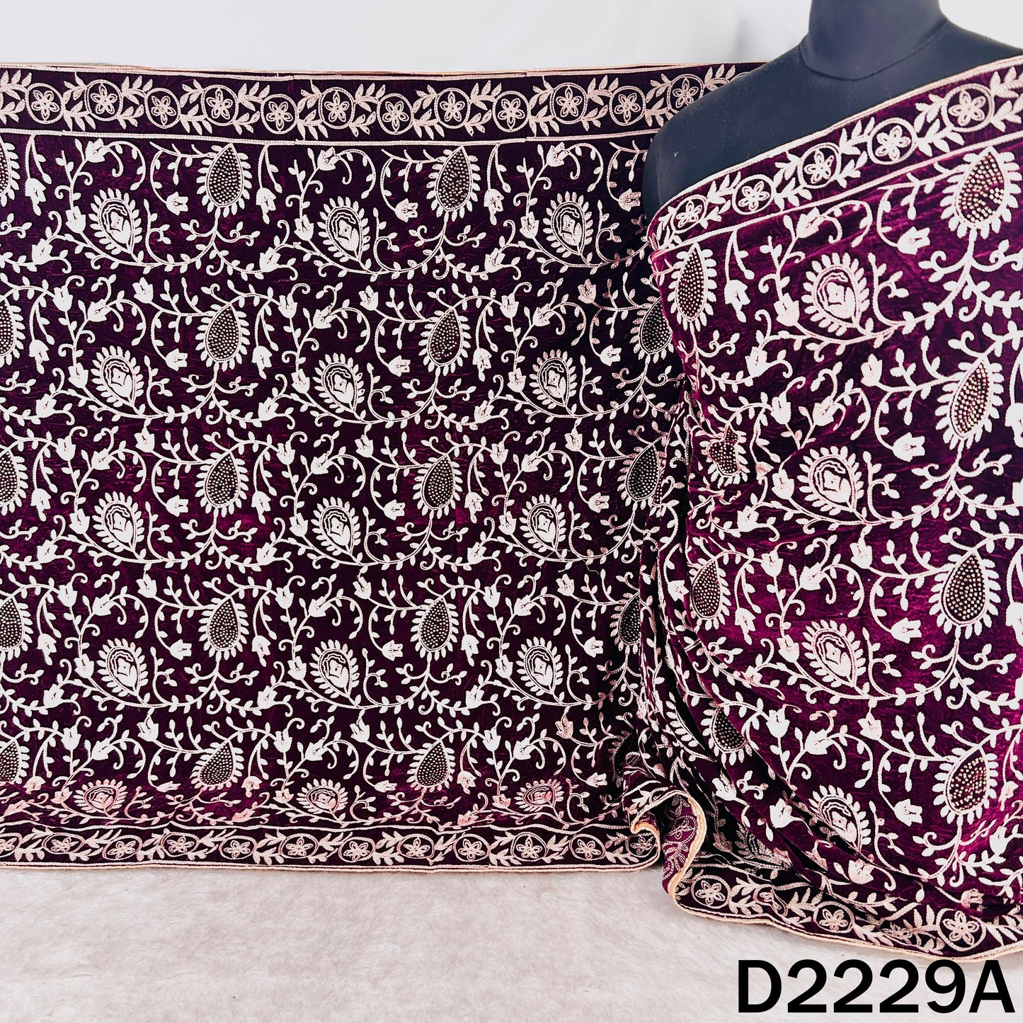 Thread Embroidered Stone Work Velvet Dupatta - D2229