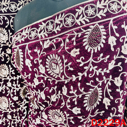 Thread Embroidered Stone Work Velvet Dupatta - D2229