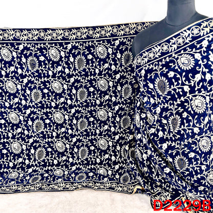 Thread Embroidered Stone Work Velvet Dupatta - D2229