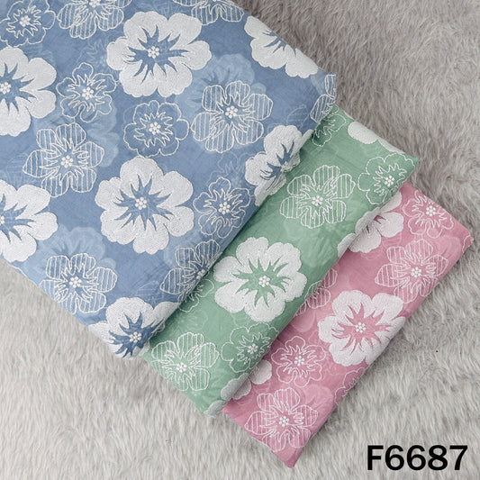 Thread Embroidered Mul Cotton Fabric - F6687