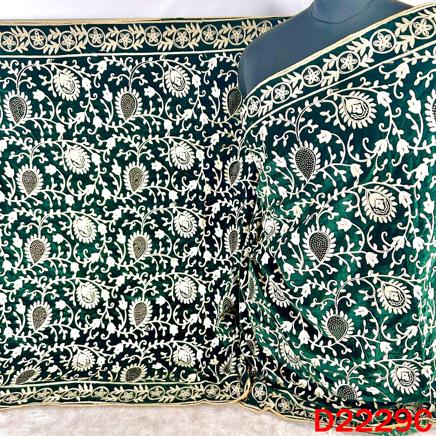 Thread Embroidered Stone Work Velvet Dupatta - D2229