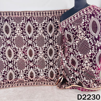 Thread Embroidered Stone Work Velvet Dupatta - D2230