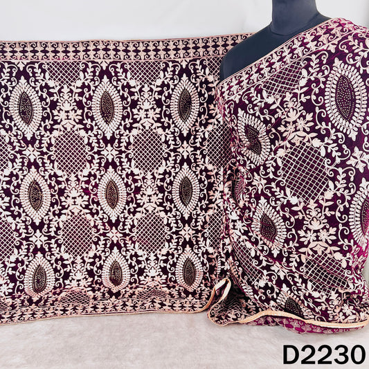 Thread Embroidered Stone Work Velvet Dupatta - D2230