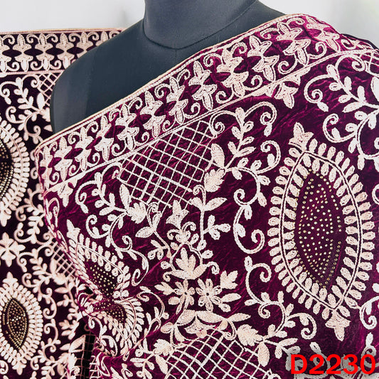 Thread Embroidered Stone Work Velvet Dupatta - D2230