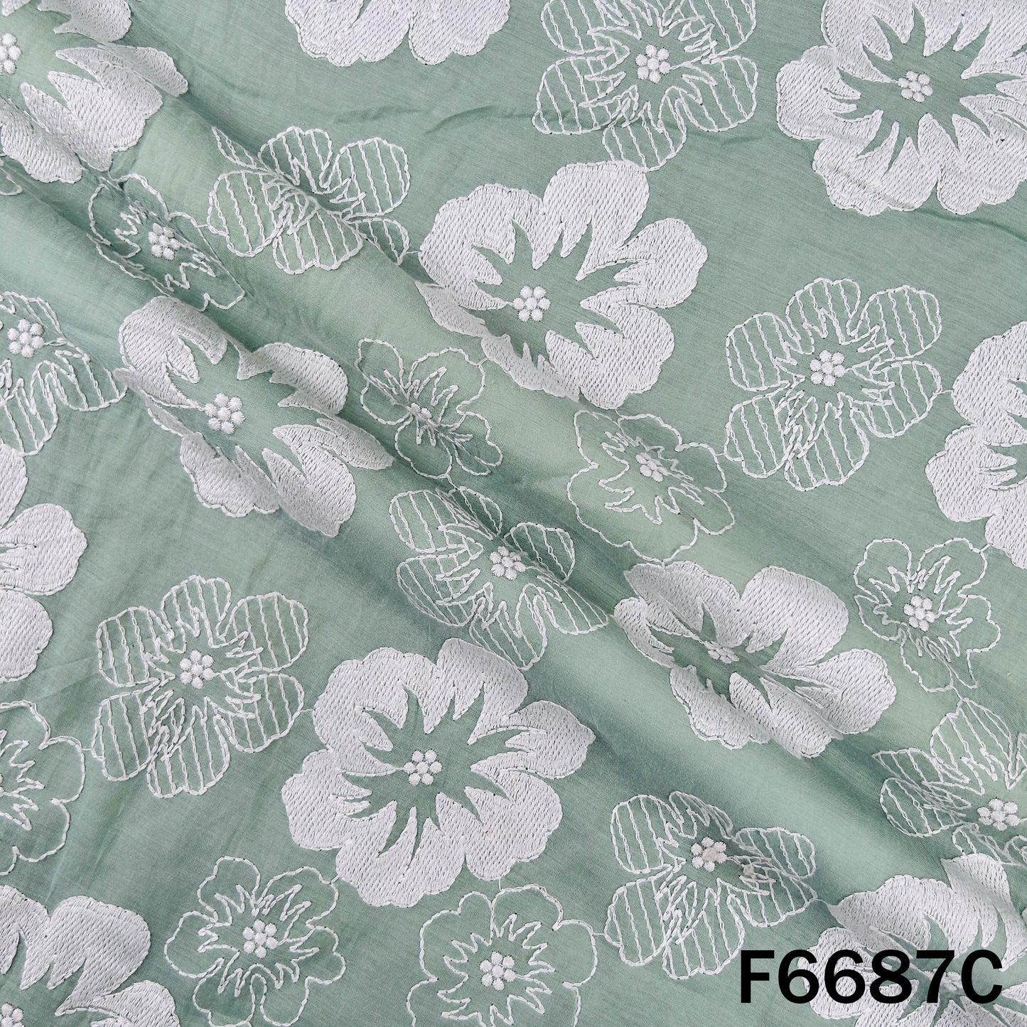 Thread Embroidered Mul Cotton Fabric - F6687