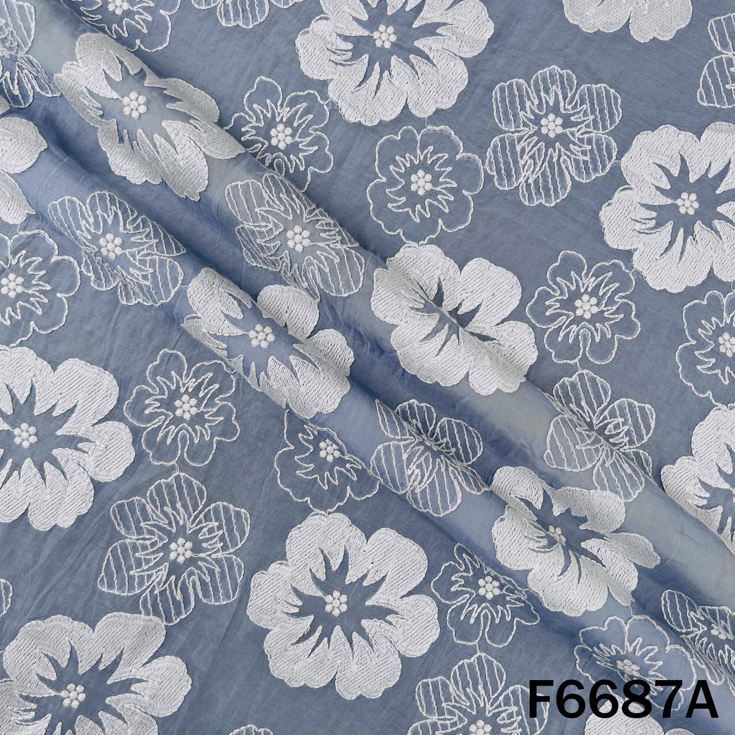 Thread Embroidered Mul Cotton Fabric - F6687
