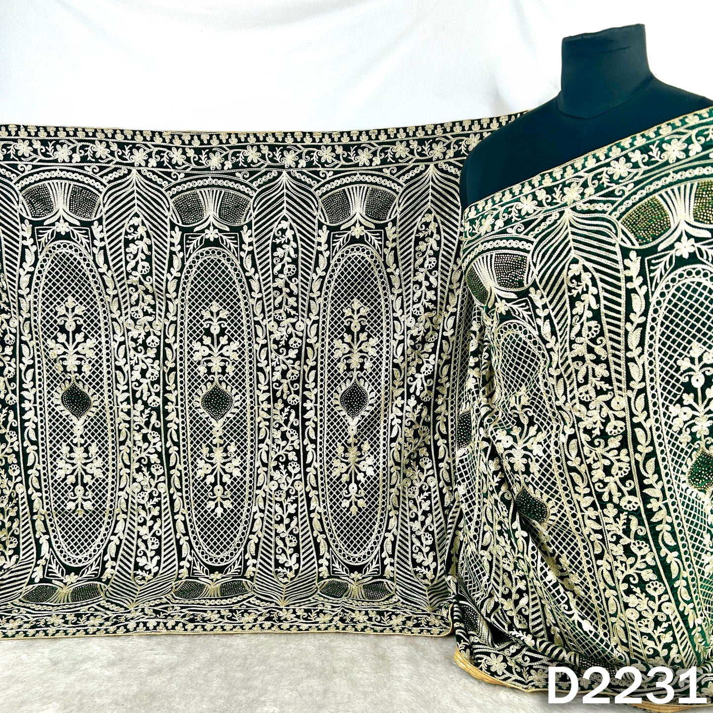 Thread Embroidered Stone Work Velvet Dupatta - D2231