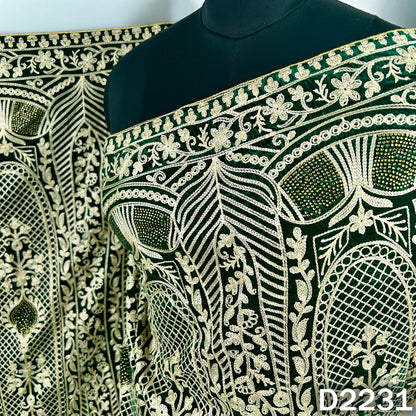 Thread Embroidered Stone Work Velvet Dupatta - D2231