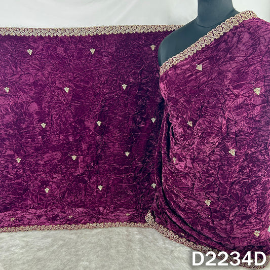 Zari Embroidered Stone Work Crush Velvet Dupatta - D2234