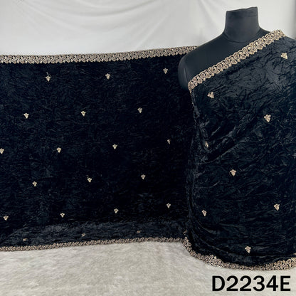 Zari Embroidered Stone Work Crush Velvet Dupatta - D2234