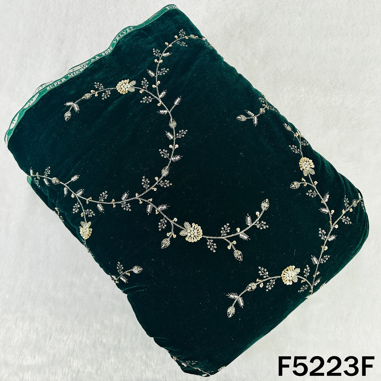 Cut Dana Zari Sequins Embroidered Velvet Fabric - F5223