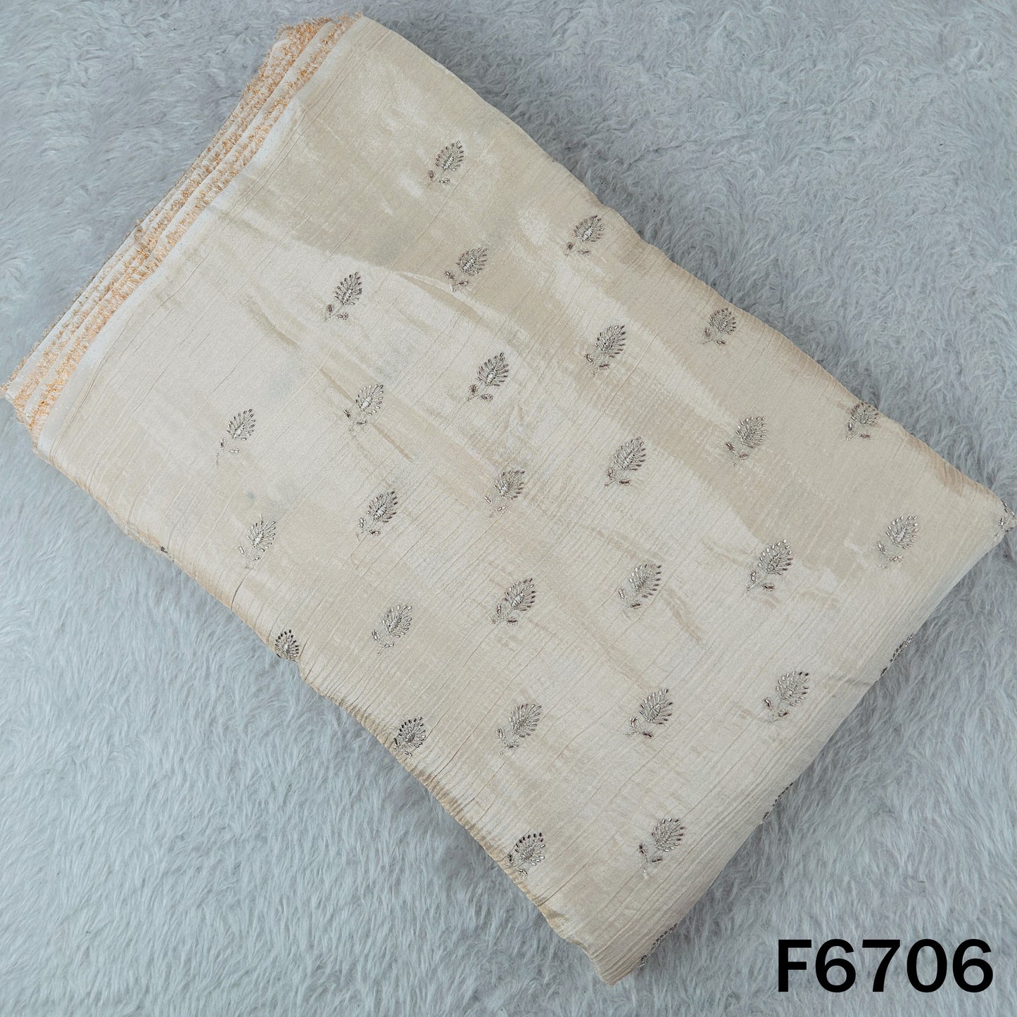 Dyeable Cut Dana Zari Embroidered Shimmer Crush Tissue Fabric - F6706