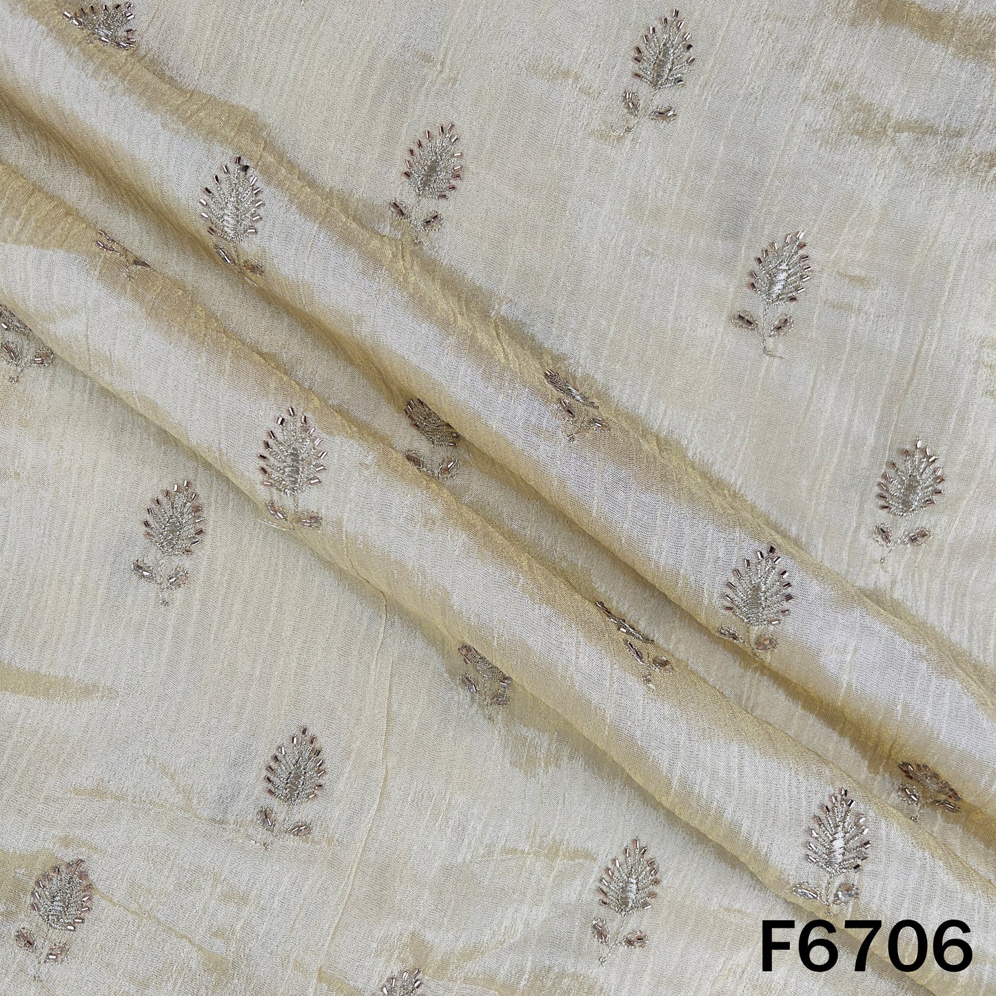 Dyeable Cut Dana Zari Embroidered Shimmer Crush Tissue Fabric - F6706