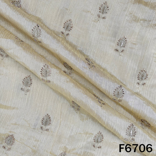 Dyeable Cut Dana Zari Embroidered Shimmer Crush Tissue Fabric - F6706