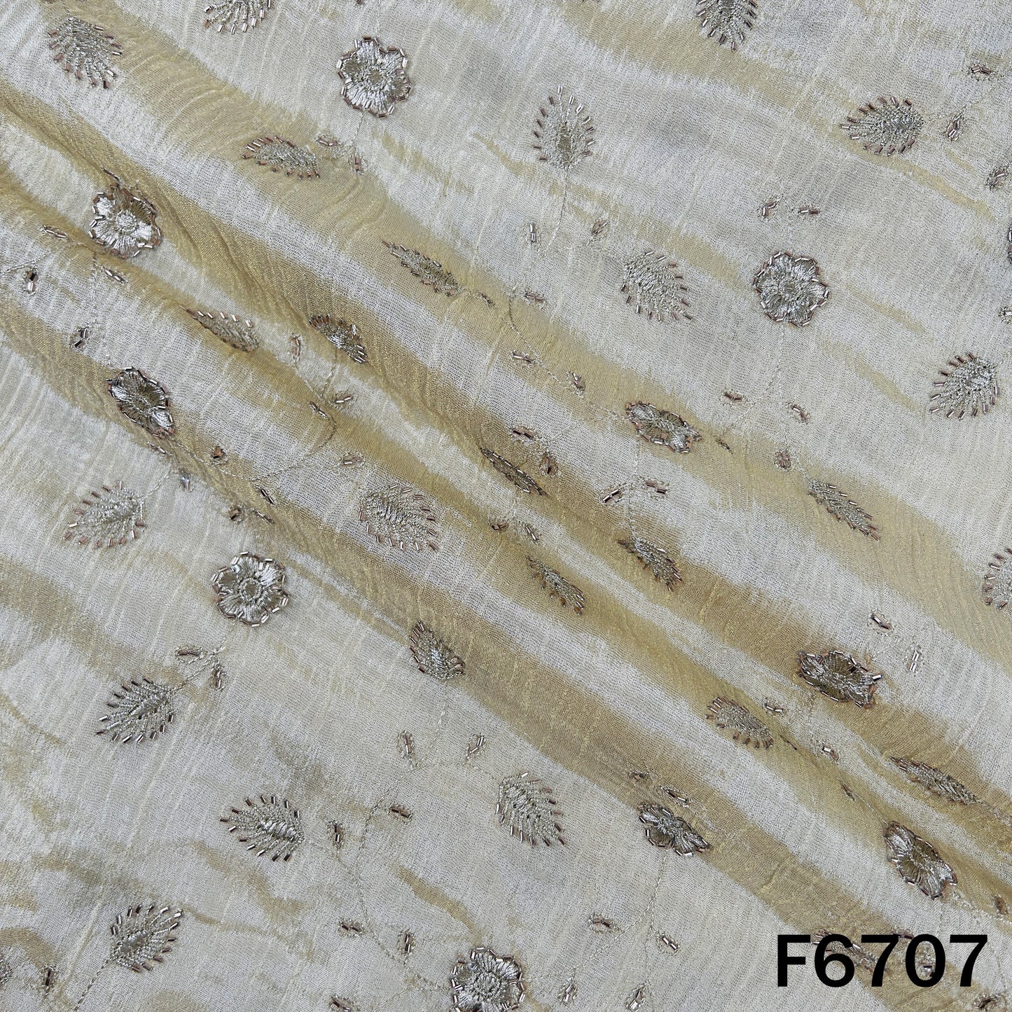 Dyeable Cut Dana Zari Embroidered Shimmer Crush Tissue Fabric - F6707