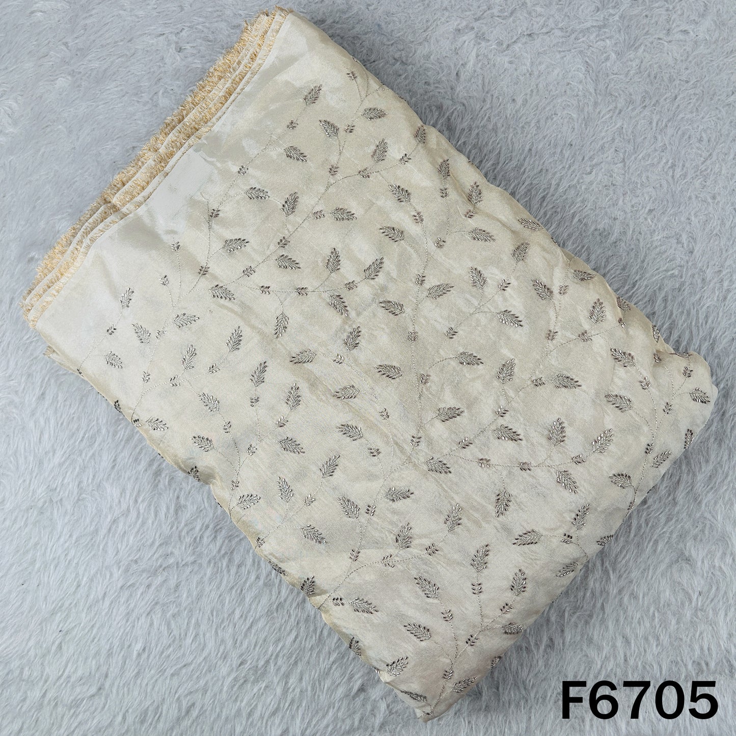 Dyeable Cut Dana Zari Embroidered Shimmer Tissue Fabric - F6705