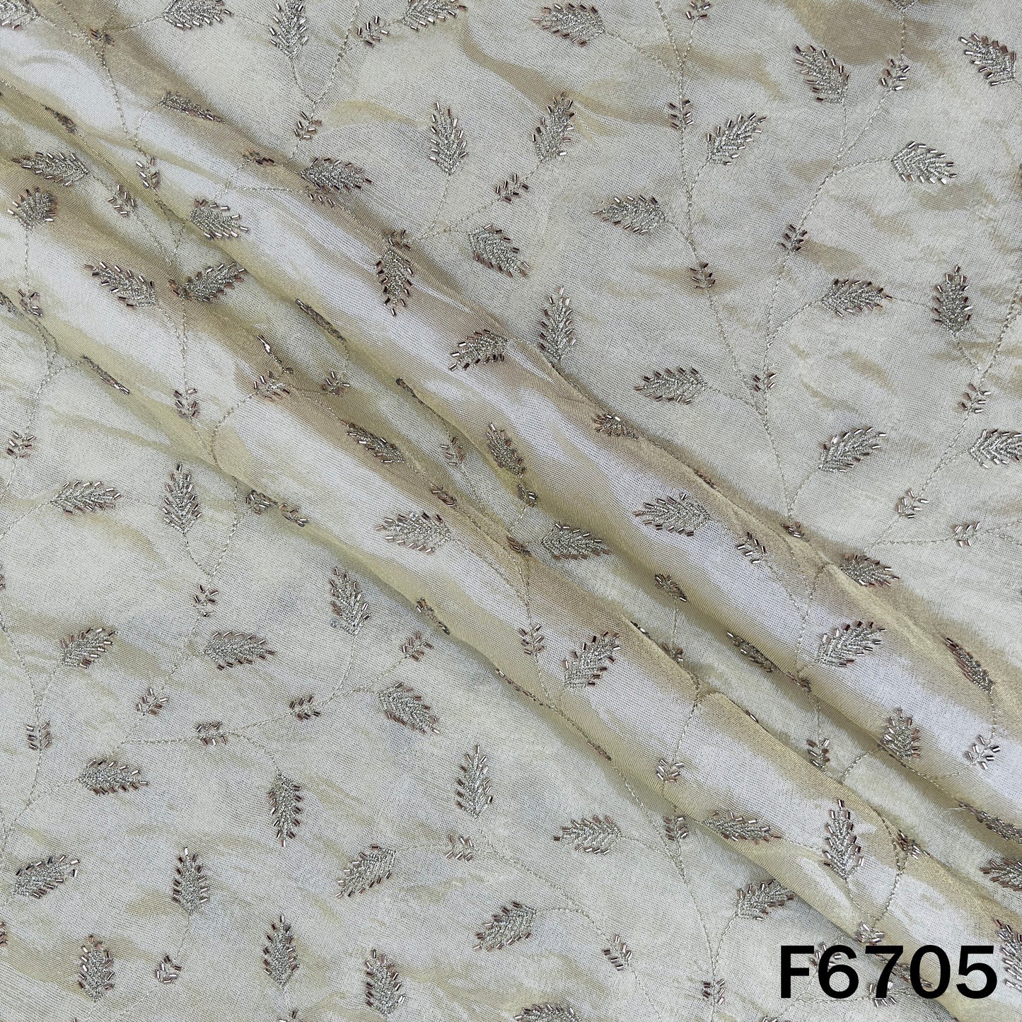 Dyeable Cut Dana Zari Embroidered Shimmer Tissue Fabric - F6705