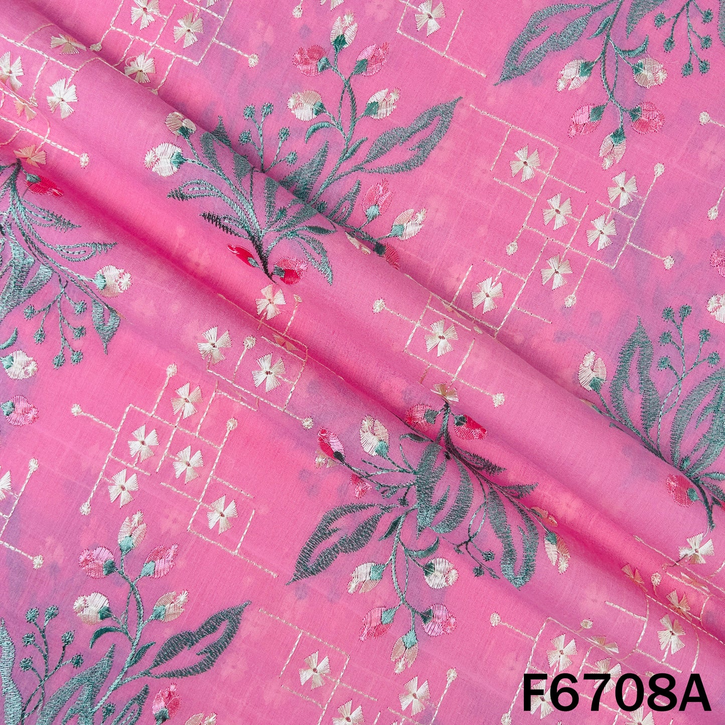 Thread Embroidered Cotton Fabric - F6708