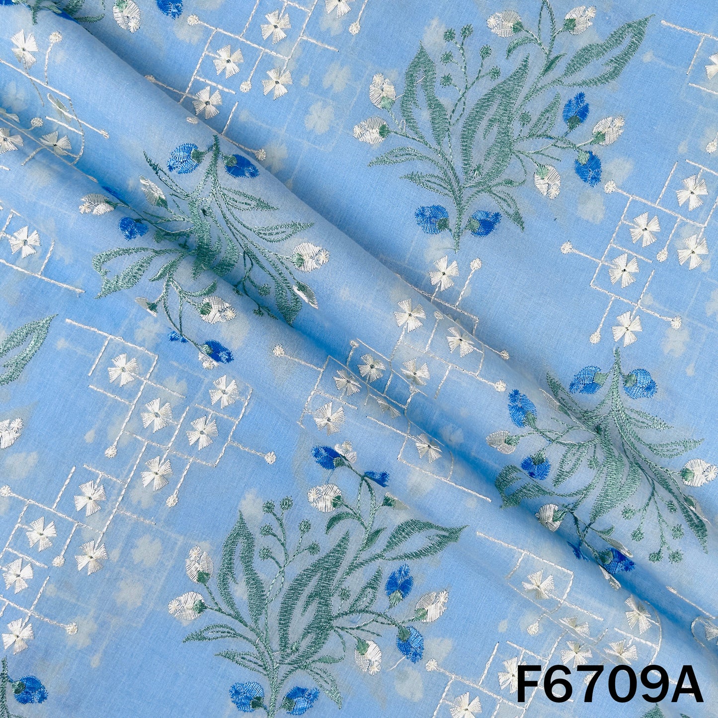 Thread Embroidered Cotton Fabric - F6709