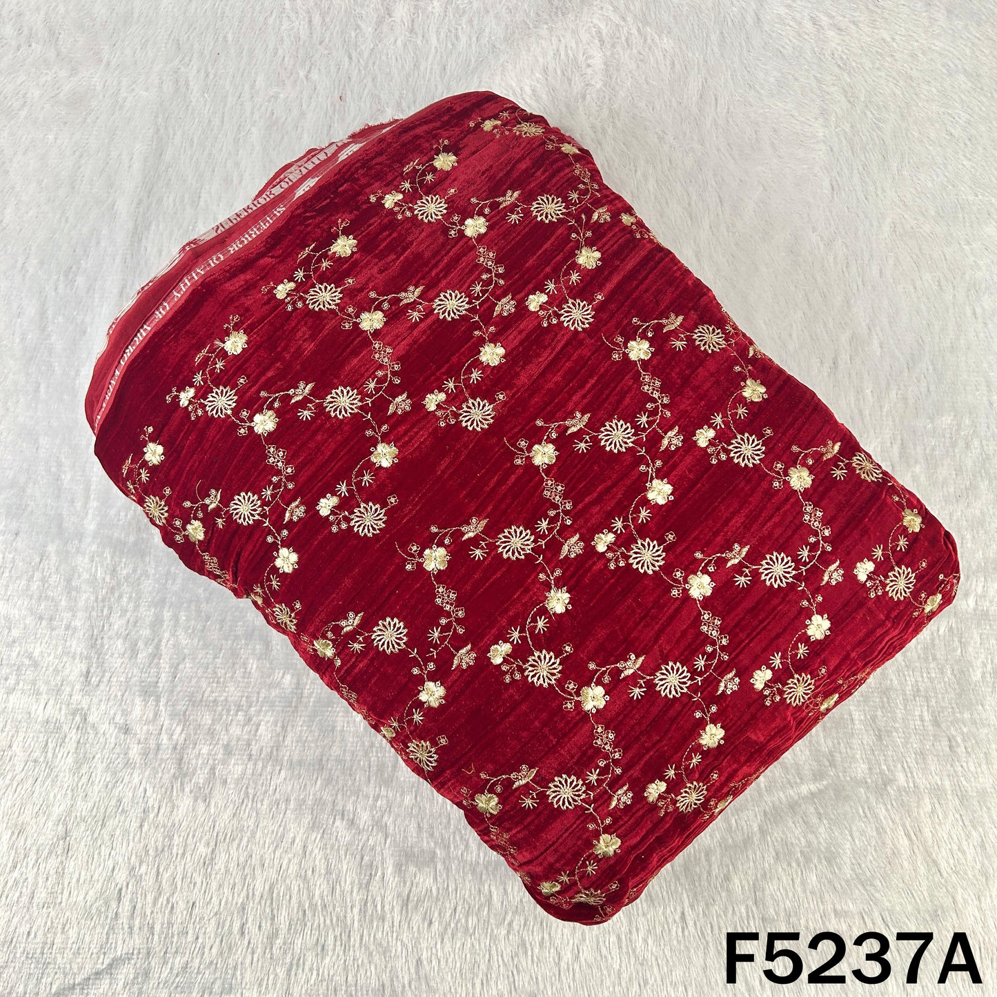 Zari Sequins Embroidered Wrinkled Velvet Fabric - F5237