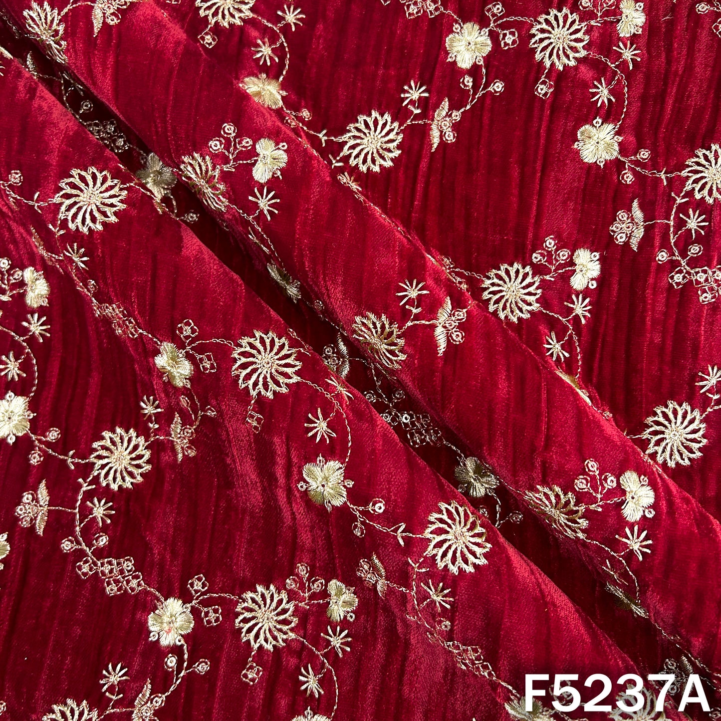 Zari Sequins Embroidered Wrinkled Velvet Fabric - F5237