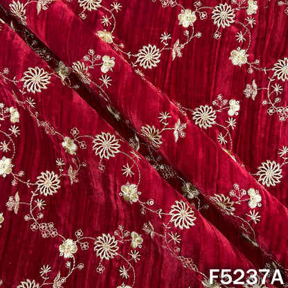 Zari Sequins Embroidered Wrinkled Velvet Fabric - F5237