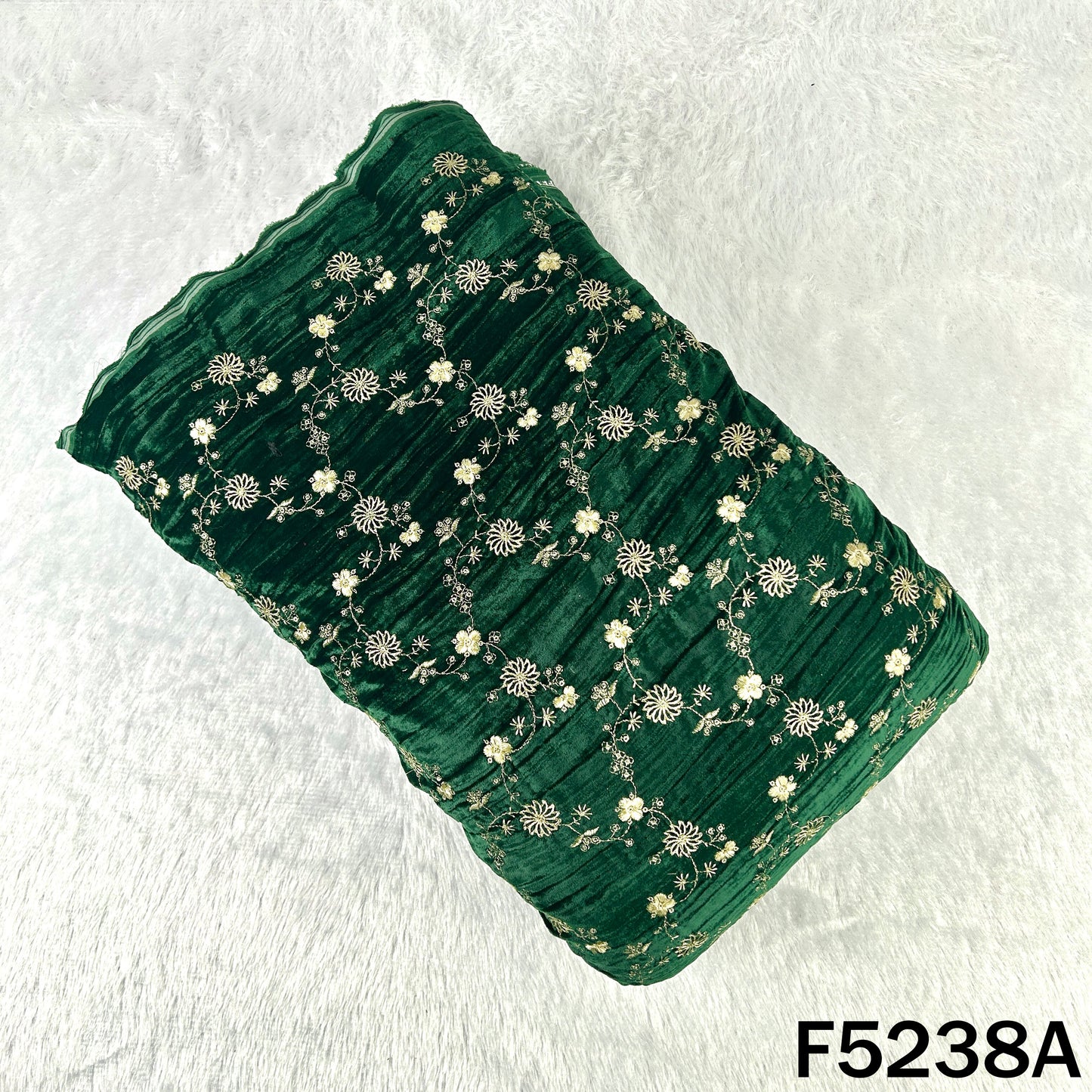 Zari Sequins Embroidered Wrinkled Velvet Fabric - F5238