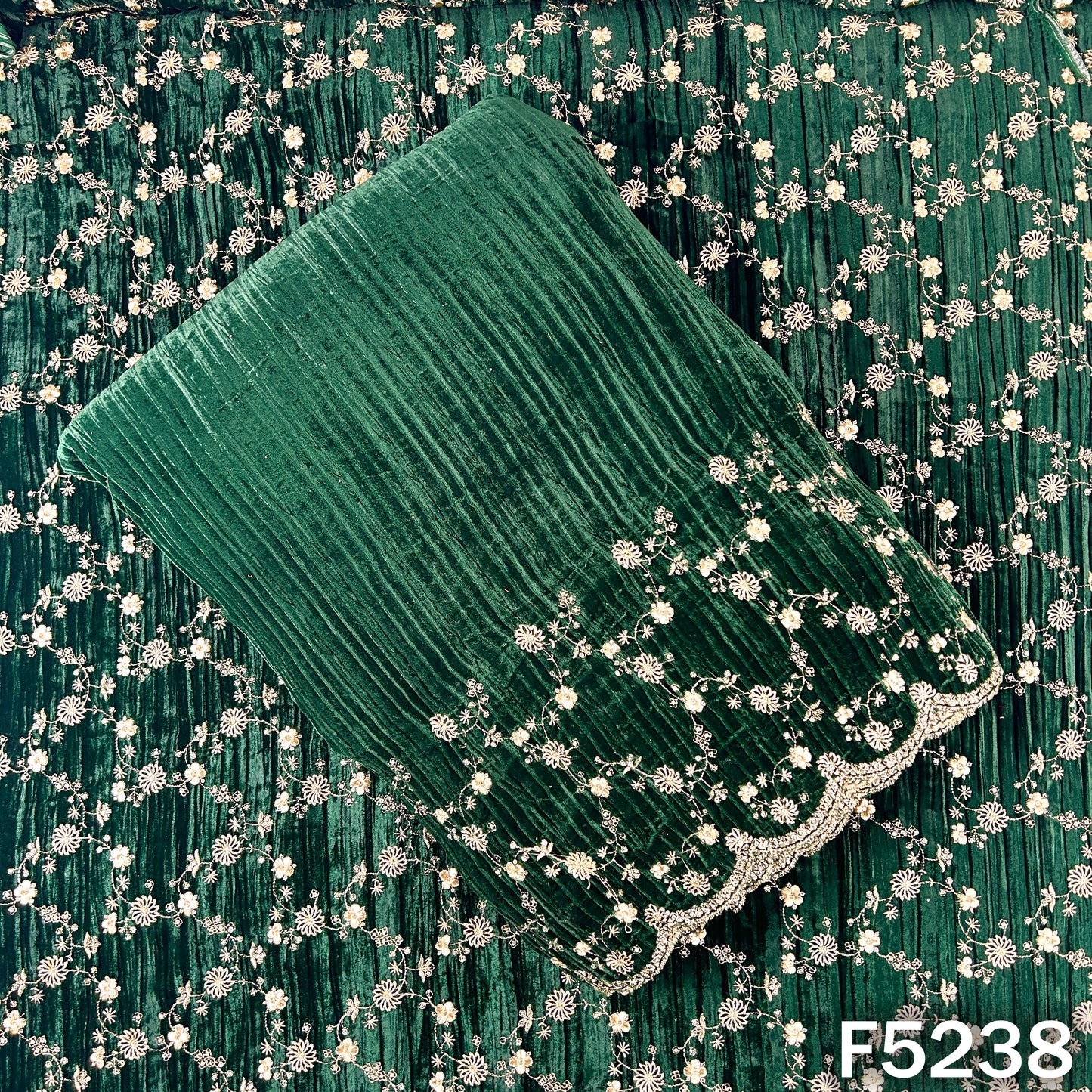 Zari Sequins Embroidered Wrinkled Velvet Fabric - F5238