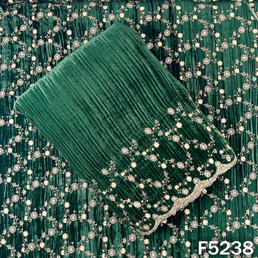 Zari Sequins Embroidered Wrinkled Velvet Fabric - F5238