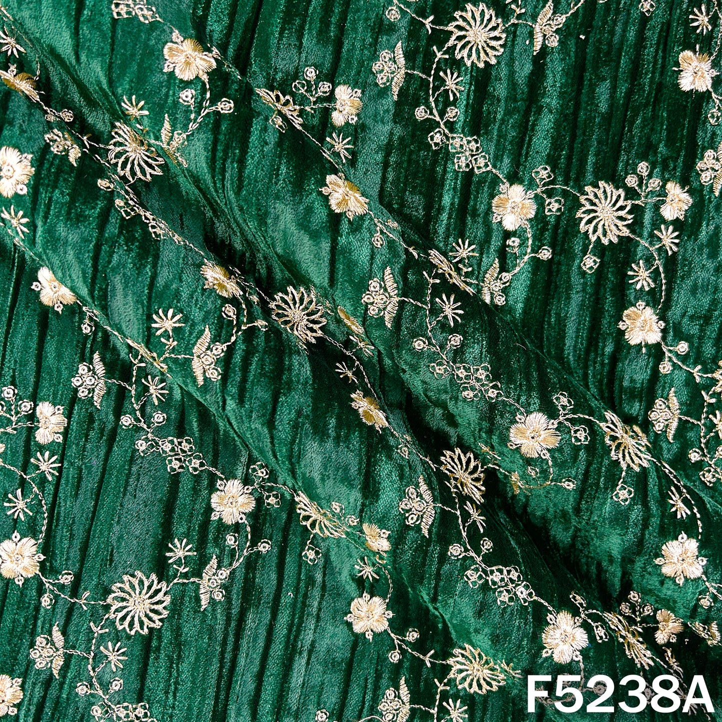 Zari Sequins Embroidered Wrinkled Velvet Fabric - F5238