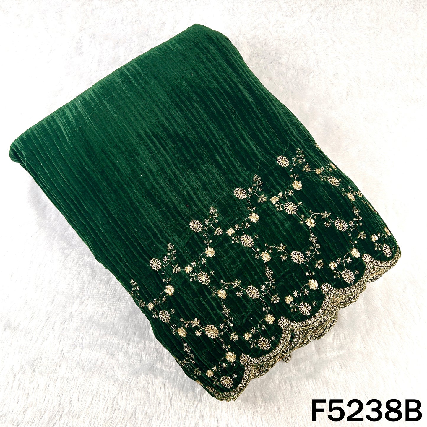 Zari Sequins Embroidered Wrinkled Velvet Fabric - F5238