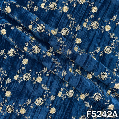 Zari Sequins Embroidered Wrinkled Velvet Fabric - F5242