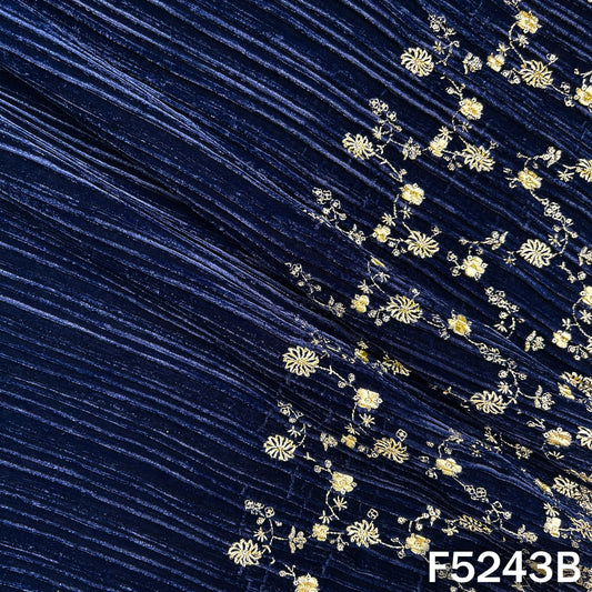 Zari Sequins Embroidered Wrinkled Velvet Fabric - F5243
