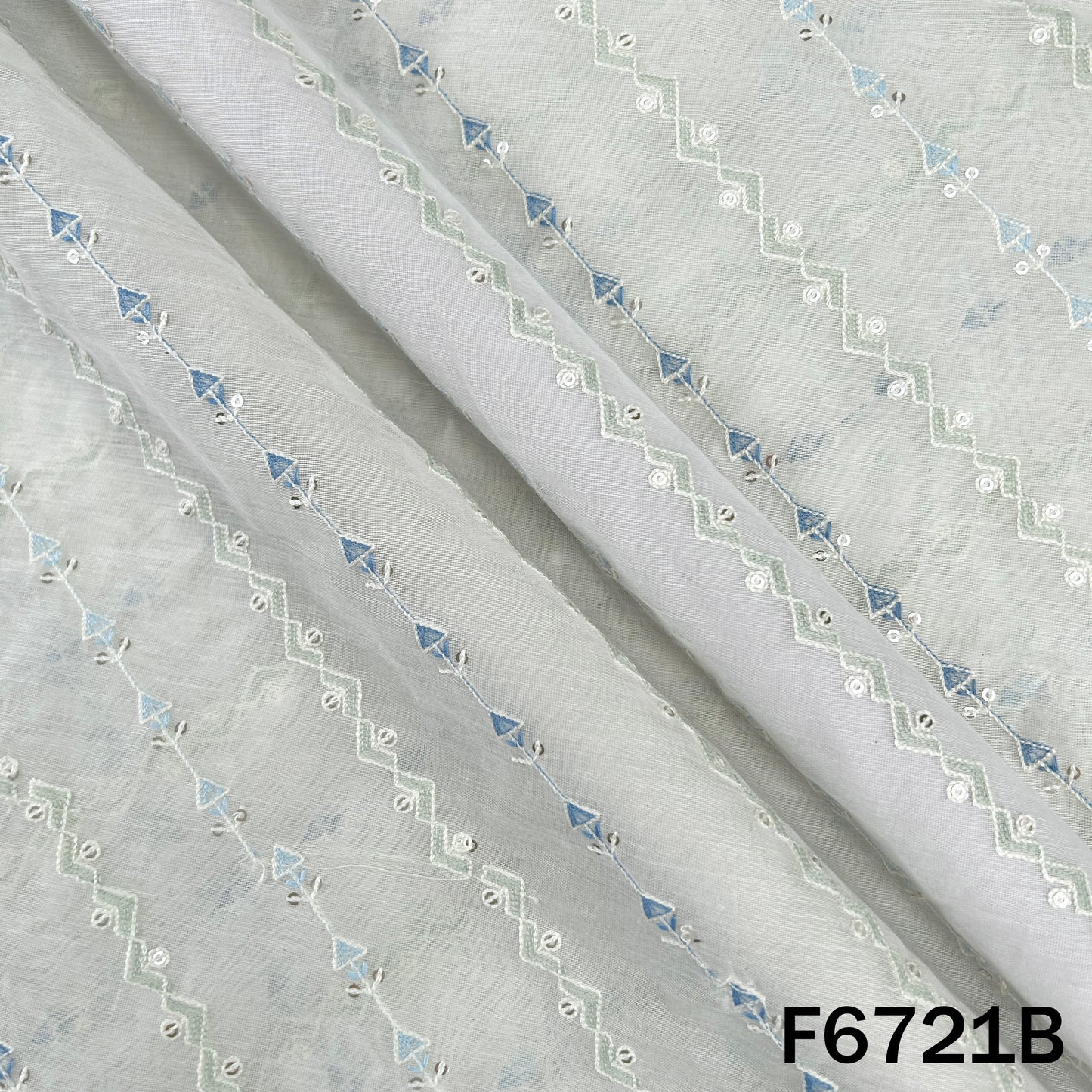 Thread Sequins Embroidered Mul Chanderi Fabric - F6721